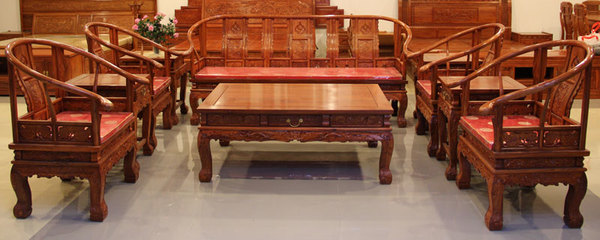 华海精品红木家具中式古典客厅沙发皇宫图椅/沙发 三人位+4单人位+茶几+4方几 红木家具 刺猬紫檀